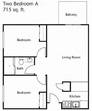 Two Bed Two Bath Floor Plan at Cogir of Rohnert Park, California